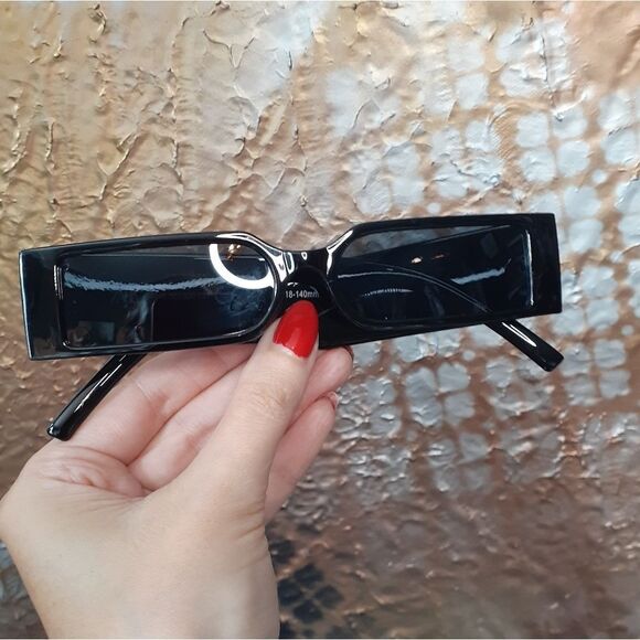 Zara Black Rectangular Slim Lense Acetate Sunglasses - Picture 10 of 11